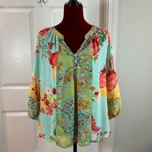 Fig & Flower Multicolor Floral 3/4 Sleeves Top Size Small